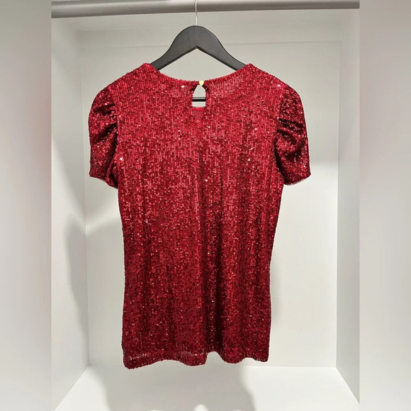DKNY Sparkle Collection Red Short Sleeve lined Sequined Sparkly XS New with Tags - Picture 4 of 10